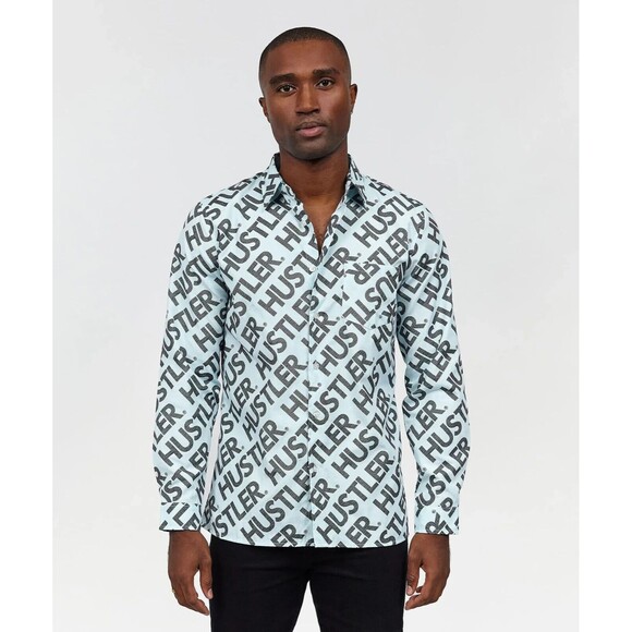 Reason Men's Hustler Logo Light Blue Long Sleeve Oxford Button Down Shirt Size L - Picture 4 of 4